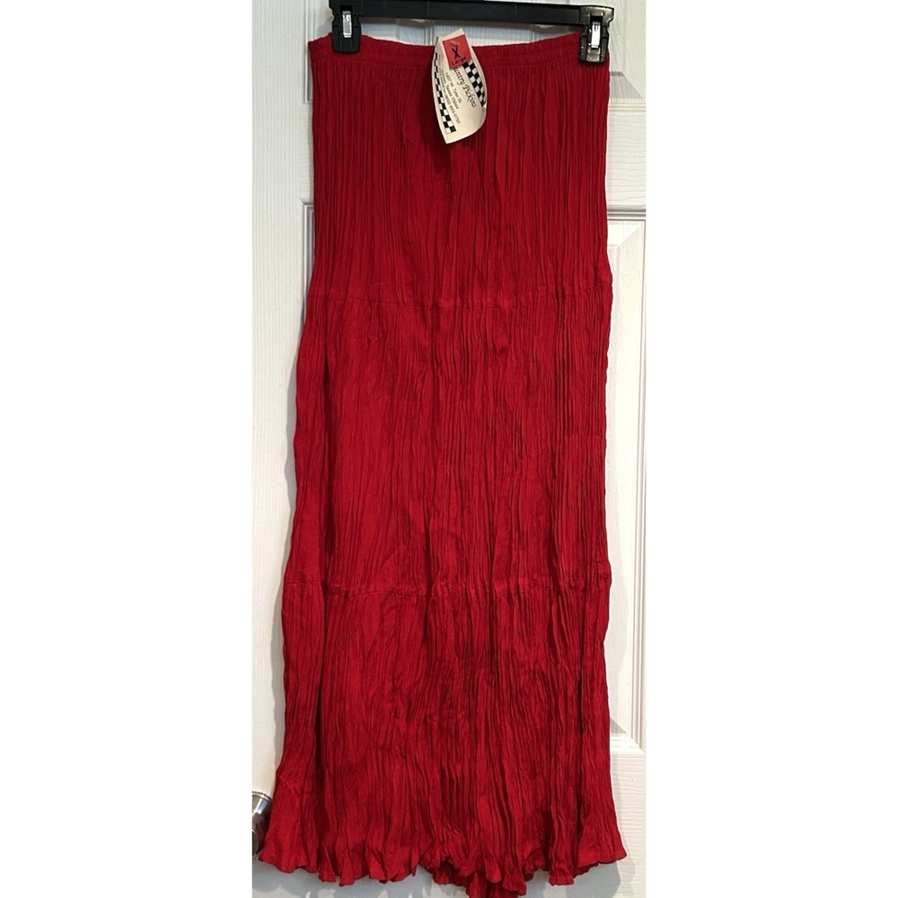 Vintage Red Broomstick Maxi Skirt Womens XL Rayon Long Country Pickins